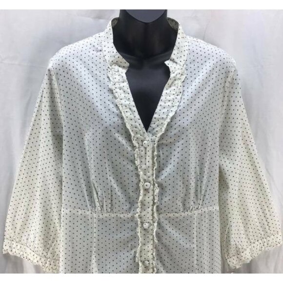 Style & Company Top Plus 16W Ivory Polka Dot V-Neck Button 3/4 Sleeve New 257 - Picture 2 of 5